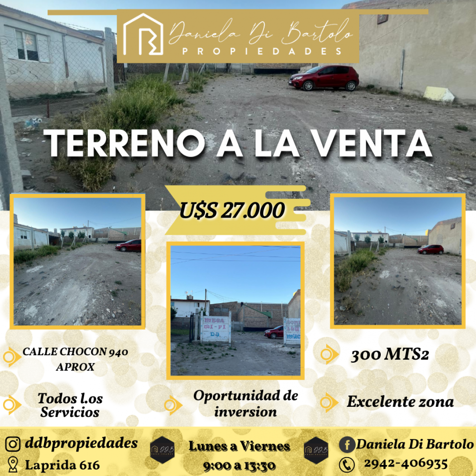  TERRENO AMPLIO DE 300MTS2 EN CALLE CHOCON AL 948