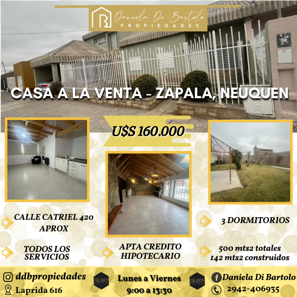 CASA EN VENTA- ZAPLA, CALLE CATRIEL- CREDITO HIPOTECARIO